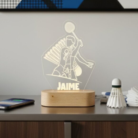 Personalized Badminton LED Night Light – Cool Sports Room Decor - Picture 8 of 8
